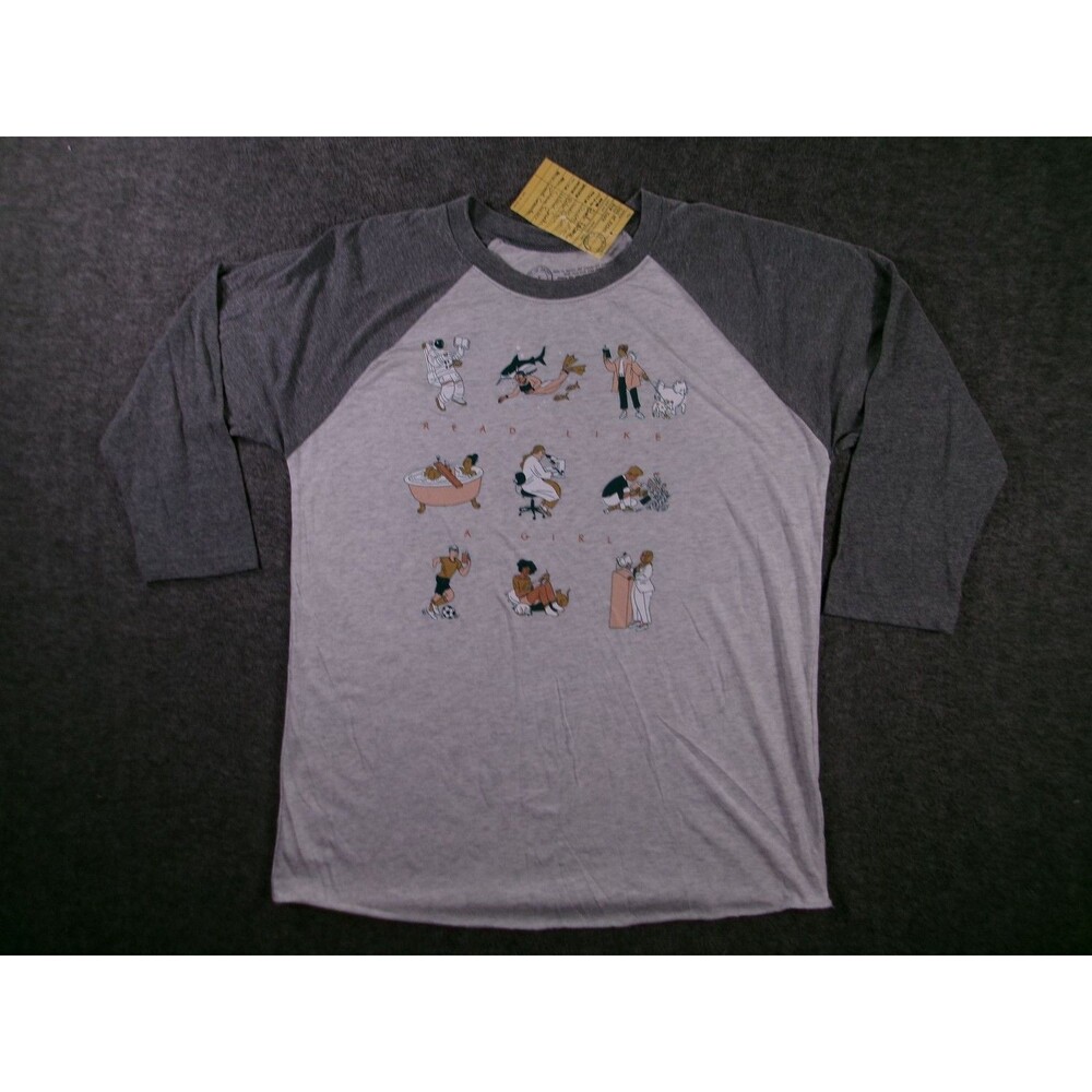 Out of Print Raglan Shirt Mens L Read Like A Girl Graphic Causal Gray Unisex New